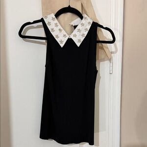 Black Sleeveless Top with Embellished Collar